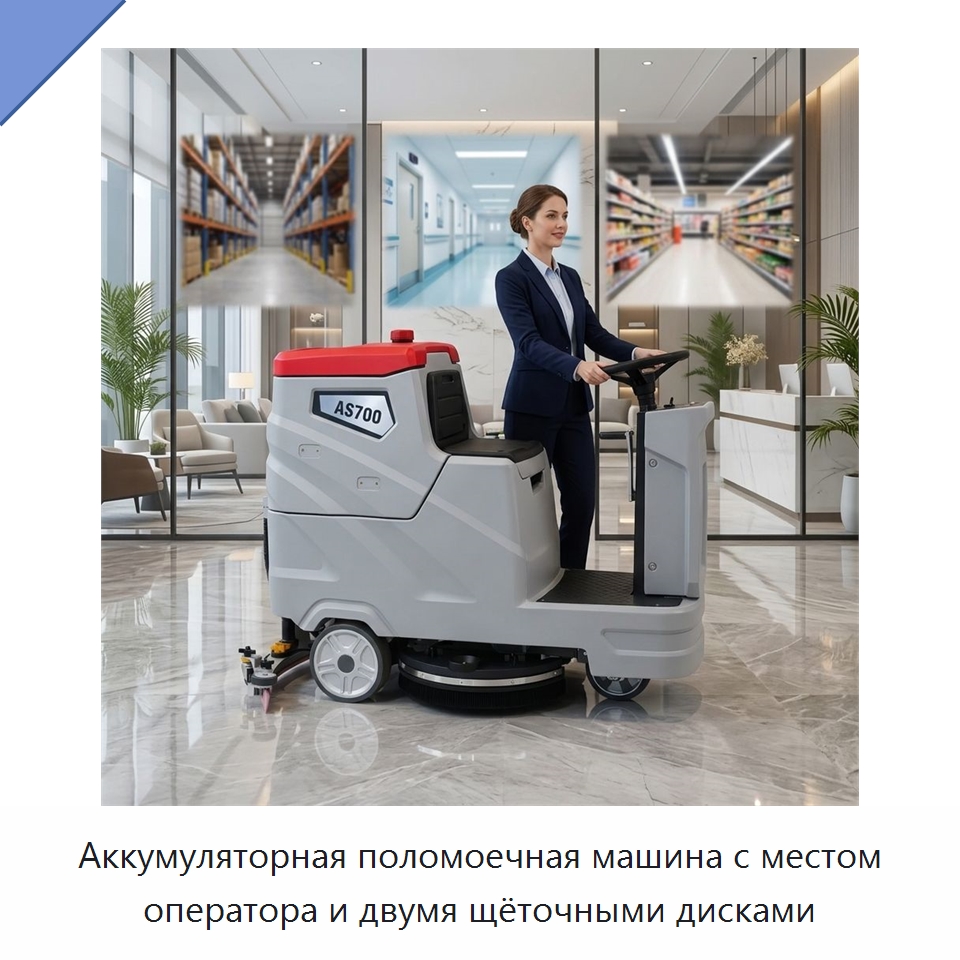 Аккумуляторная поломоечная машина с местом оператора и двумя щёточными дисками — Подметальные машины