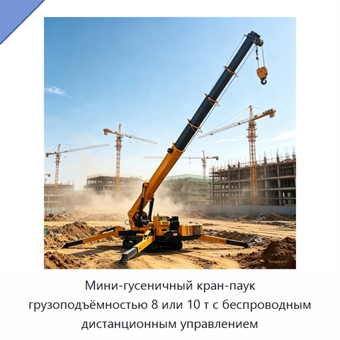 Мини-гусеничный кран-паук грузоподъёмностью 8 или 10 т с беспроводным дистанционным управлением