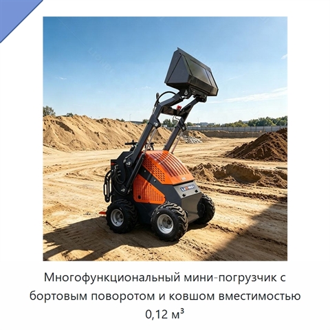 Многофункциональный мини-погрузчик с бортовым поворотом и ковшом вместимостью 0,12 м³