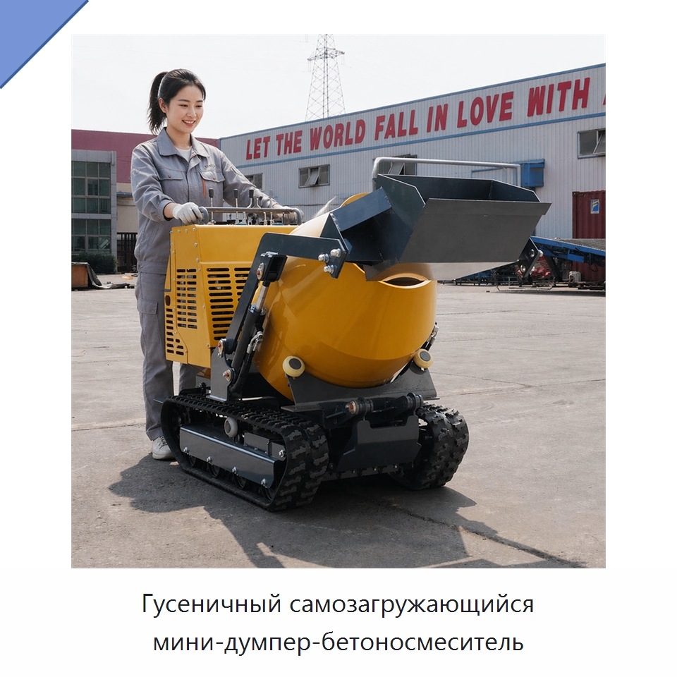 Гусеничный самозагружающийся мини-думпер-бетоносмеситель — Оборудование для работы с бетоном