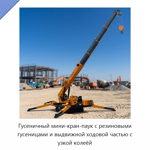 Гусеничный мини-кран-паук с резиновыми гусеницами и выдвижной ходовой частью с узкой колеёй