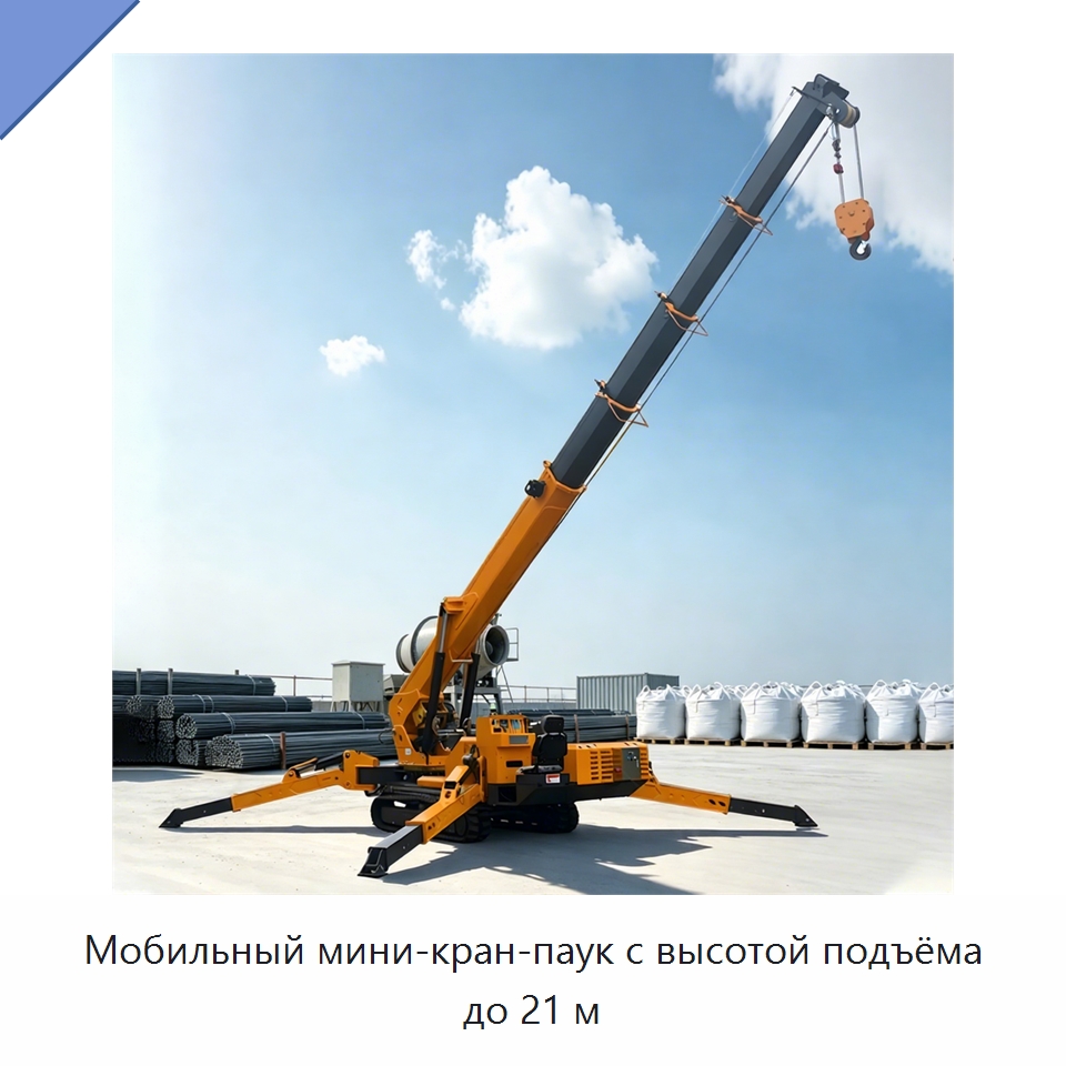 Мобильный мини-кран-паук с высотой подъёма до 21 м — Краны