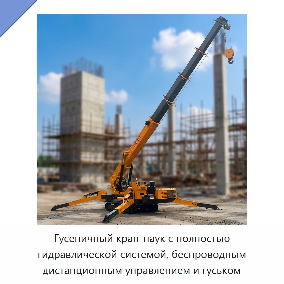 Гусеничный кран-паук с полностью гидравлической системой, беспроводным дистанционным управлением и гуськом — Краны