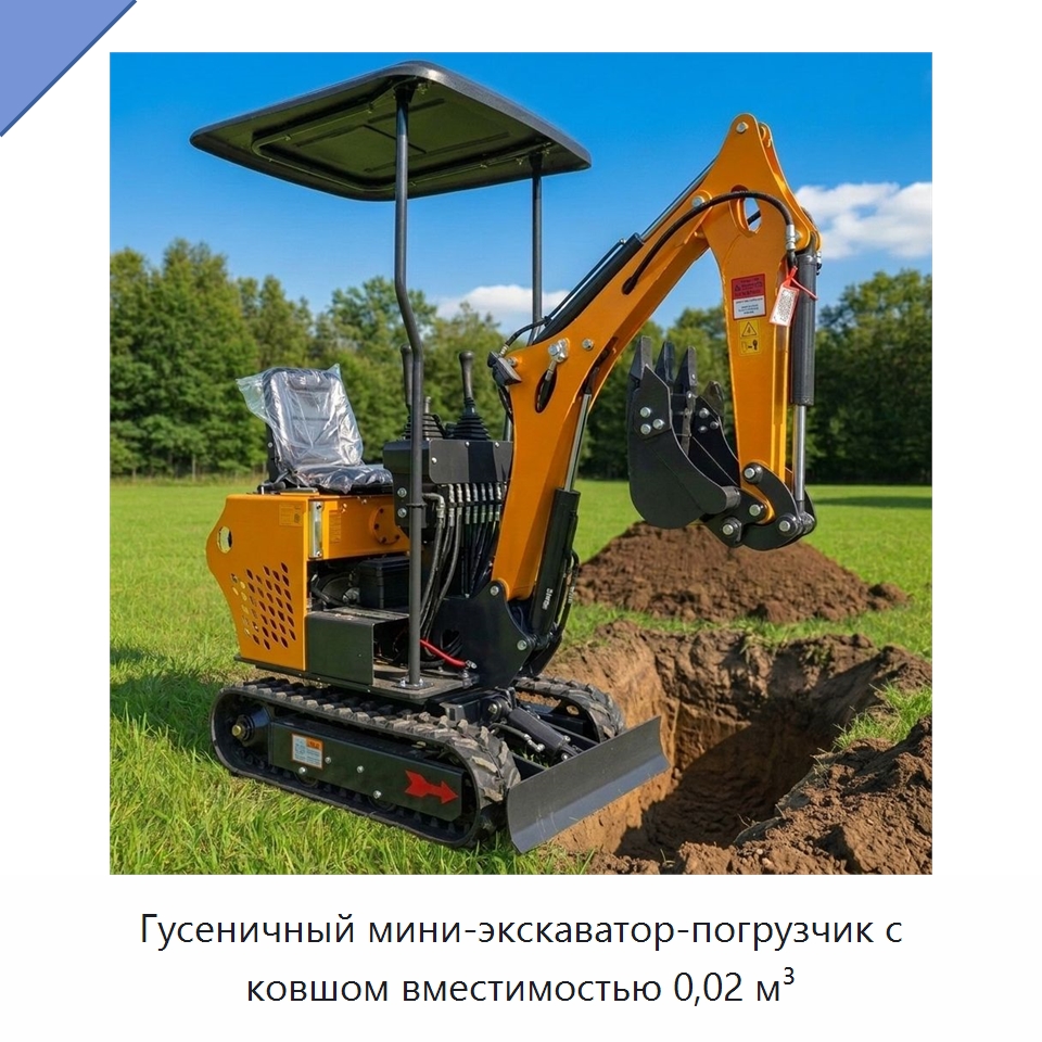 Гусеничный мини-экскаватор-погрузчик с ковшом вместимостью 0,02 м³ — Землеройная техника
