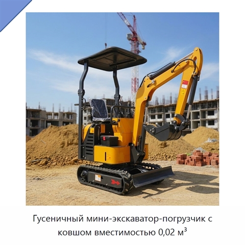 Гусеничный мини-экскаватор-погрузчик с ковшом вместимостью 0,02 м³