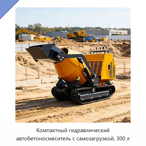 Компактный гидравлический автобетоносмеситель с самозагрузкой, 300 л