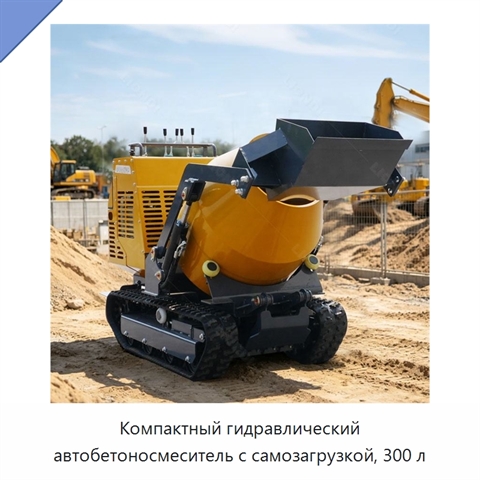 Компактный гидравлический автобетоносмеситель с самозагрузкой, 300 л