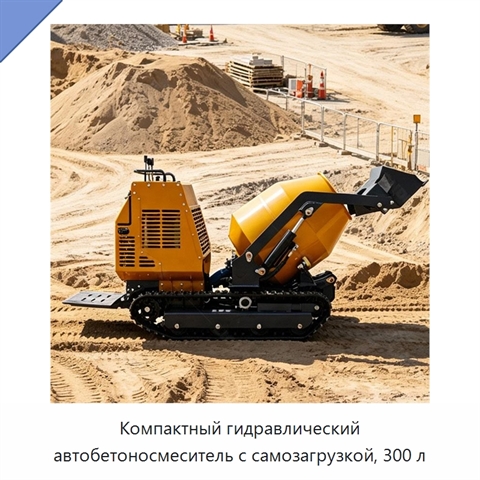Компактный гидравлический автобетоносмеситель с самозагрузкой, 300 л