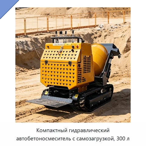 Компактный гидравлический автобетоносмеситель с самозагрузкой, 300 л