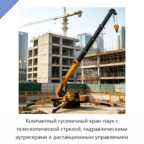 Компактный гусеничный кран-паук с телескопической стрелой, гидравлическими аутригерами и дистанционным управлением