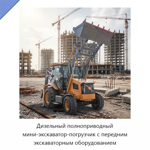Дизельный полноприводный мини-экскаватор-погрузчик с передним экскаваторным оборудованием