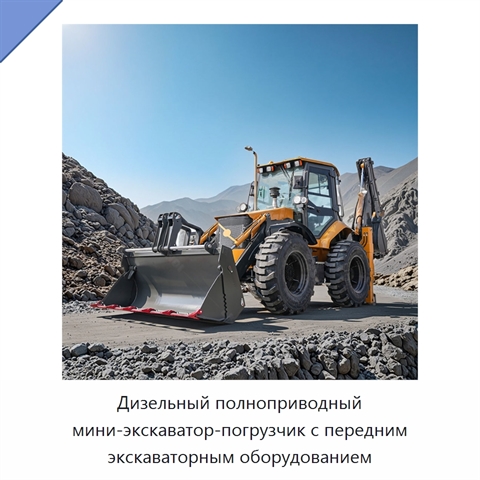 Дизельный полноприводный мини-экскаватор-погрузчик с передним экскаваторным оборудованием