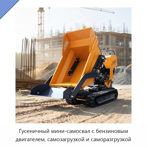 Гусеничный мини-самосвал с бензиновым двигателем, самозагрузкой и саморазгрузкой