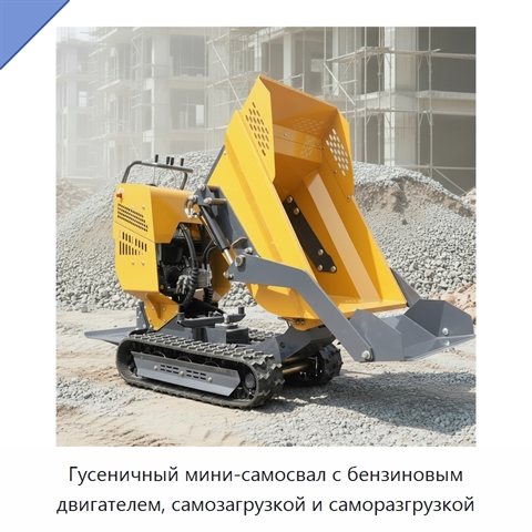 Гусеничный мини-самосвал с бензиновым двигателем, самозагрузкой и саморазгрузкой