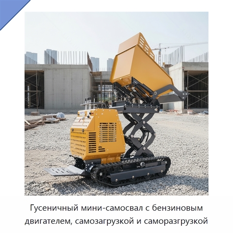 Гусеничный мини-самосвал с бензиновым двигателем, самозагрузкой и саморазгрузкой