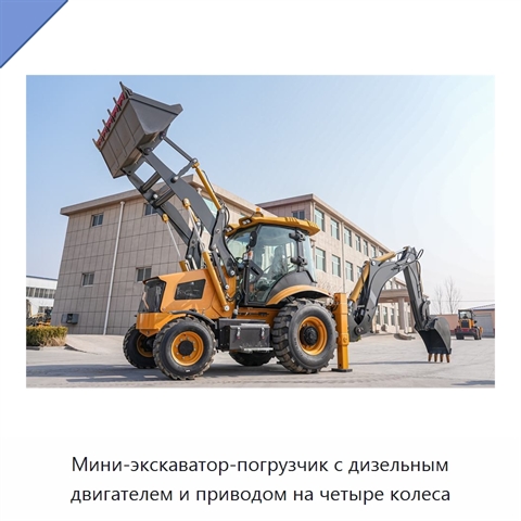 Мини-экскаватор-погрузчик с дизельным двигателем и приводом на четыре колеса