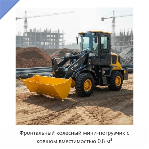 Фронтальный колесный мини-погрузчик с ковшом вместимостью 0,8 м³