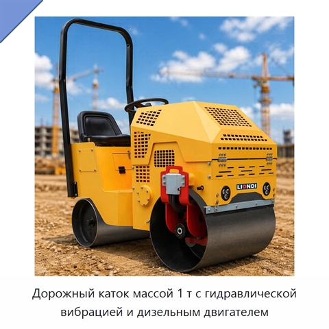 Дорожный каток массой 1 т с гидравлической вибрацией и дизельным двигателем