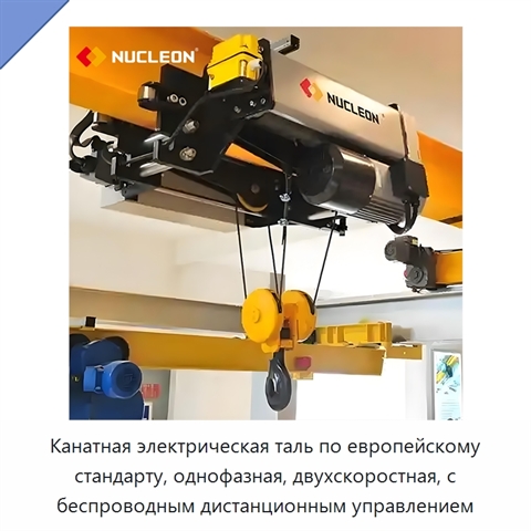 Канатная электрическая таль по европейскому стандарту, однофазная, двухскоростная, с беспроводным дистанционным управлением