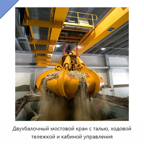 Двухбалочный мостовой кран с талью, ходовой тележкой и кабиной управления