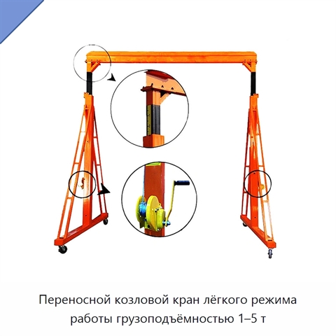 Переносной козловой кран лёгкого режима работы грузоподъёмностью 1–5 т