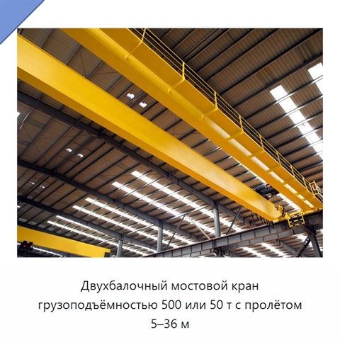 Двухбалочный мостовой кран грузоподъёмностью 500 или 50 т с пролётом 5–36 м