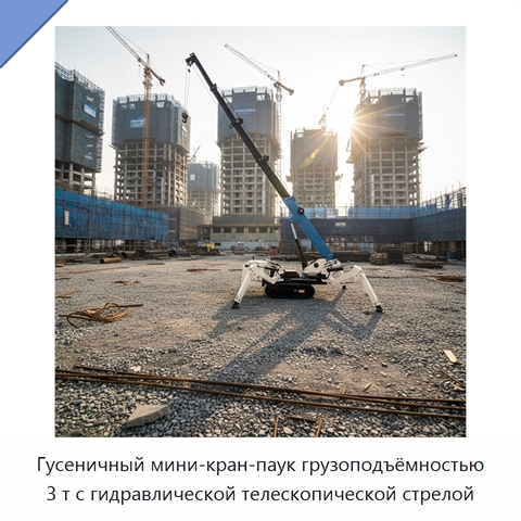 Гусеничный мини-кран-паук грузоподъёмностью 3 т с гидравлической телескопической стрелой