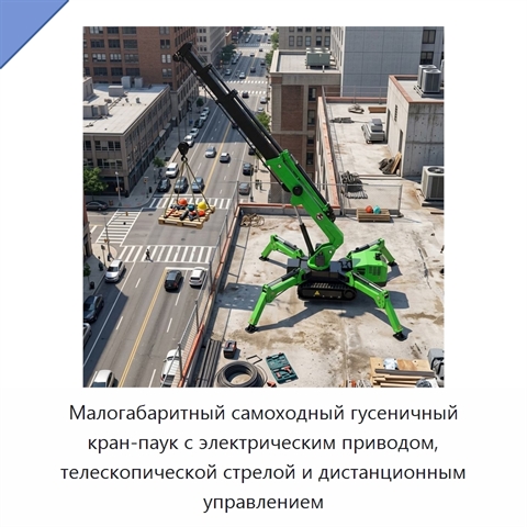 Малогабаритный самоходный гусеничный кран-паук с электрическим приводом, телескопической стрелой и дистанционным управлением