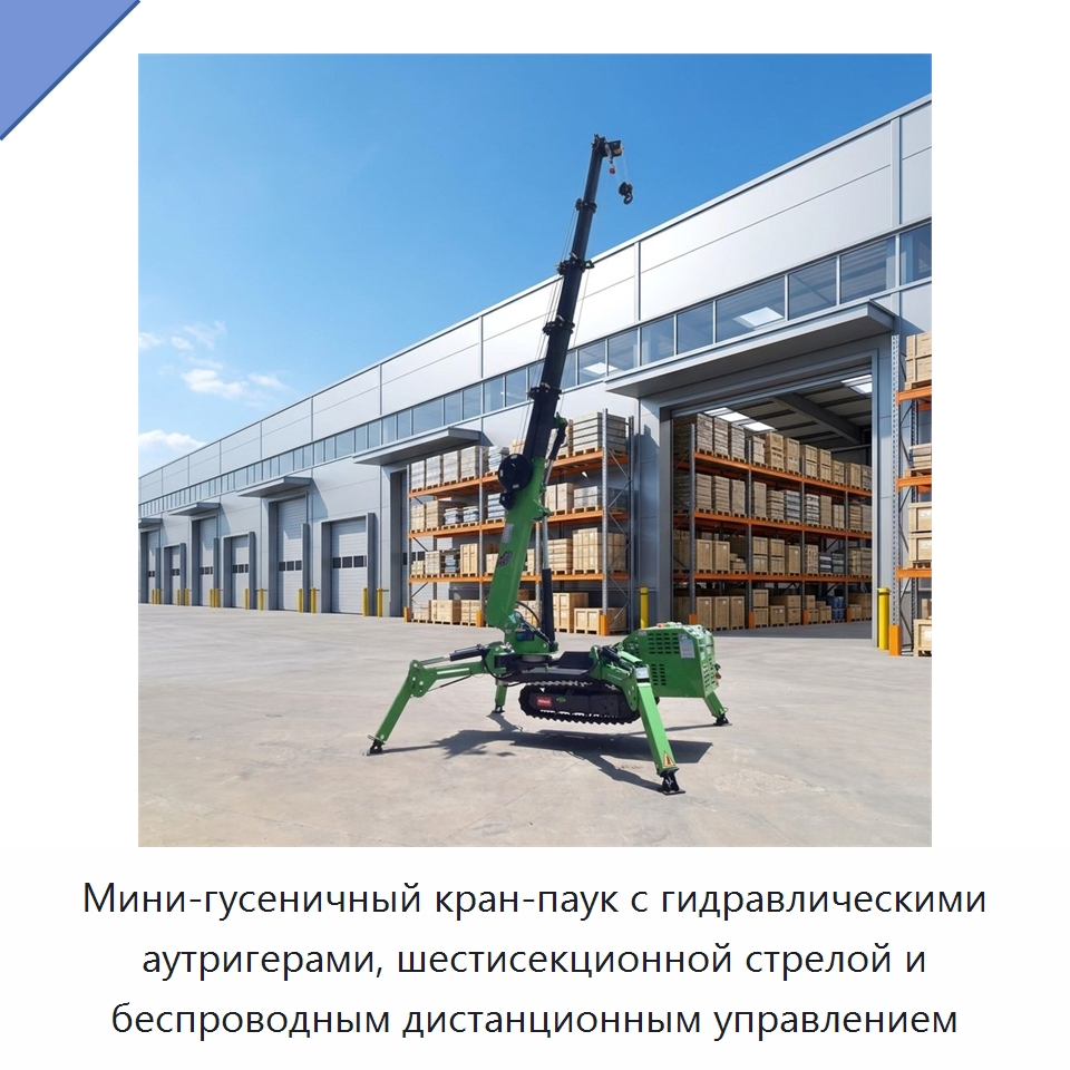 Мини-гусеничный кран-паук с гидравлическими аутригерами, шестисекционной стрелой и беспроводным дистанционным управлением — Краны