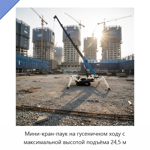 Мини-кран-паук на гусеничном ходу с максимальной высотой подъёма 24,5 м