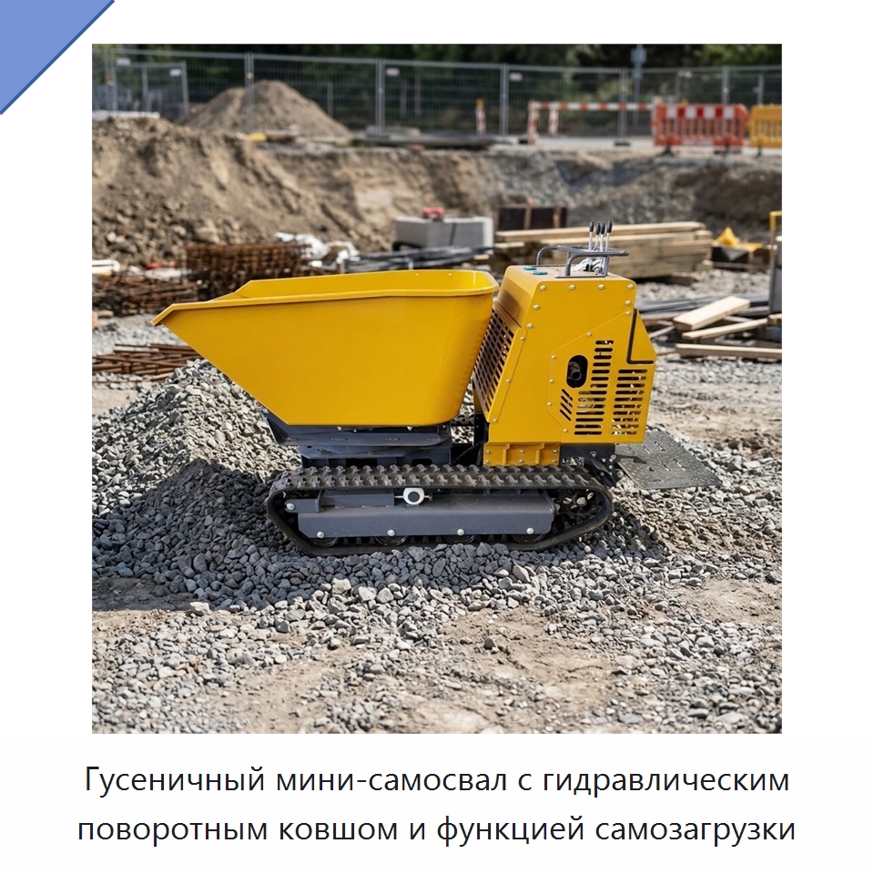 Гусеничный мини-самосвал с гидравлическим поворотным ковшом и функцией самозагрузки — Землеройная техника