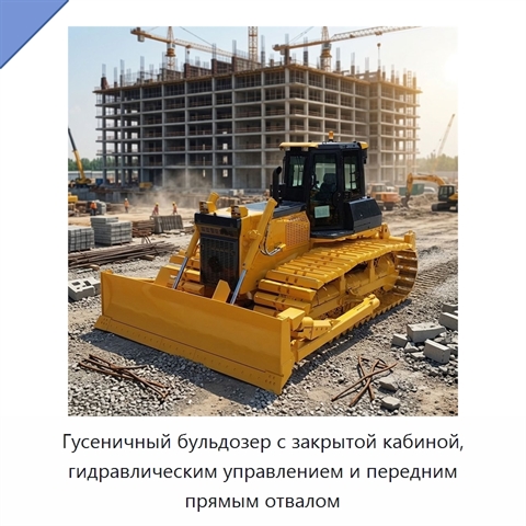 Гусеничный бульдозер с закрытой кабиной, гидравлическим управлением и передним прямым отвалом
