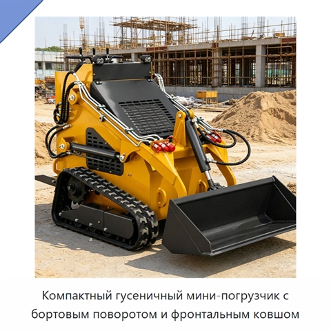 Компактный гусеничный мини-погрузчик с бортовым поворотом и фронтальным ковшом