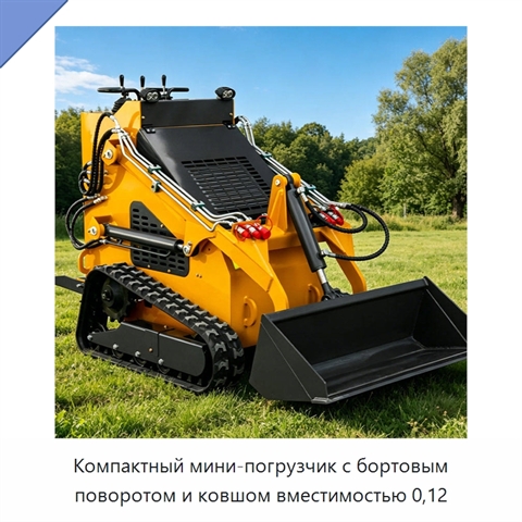 Компактный мини-погрузчик с бортовым поворотом и ковшом вместимостью 0,12