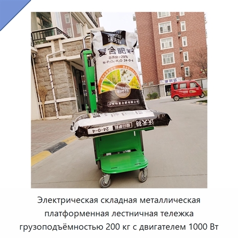 Электрическая складная металлическая платформенная лестничная тележка грузоподъёмностью 200 кг с двигателем 1000 Вт