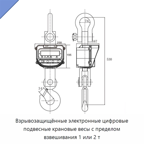 Взрывозащищённые электронные цифровые подвесные крановые весы с пределом взвешивания 1 или 2 т