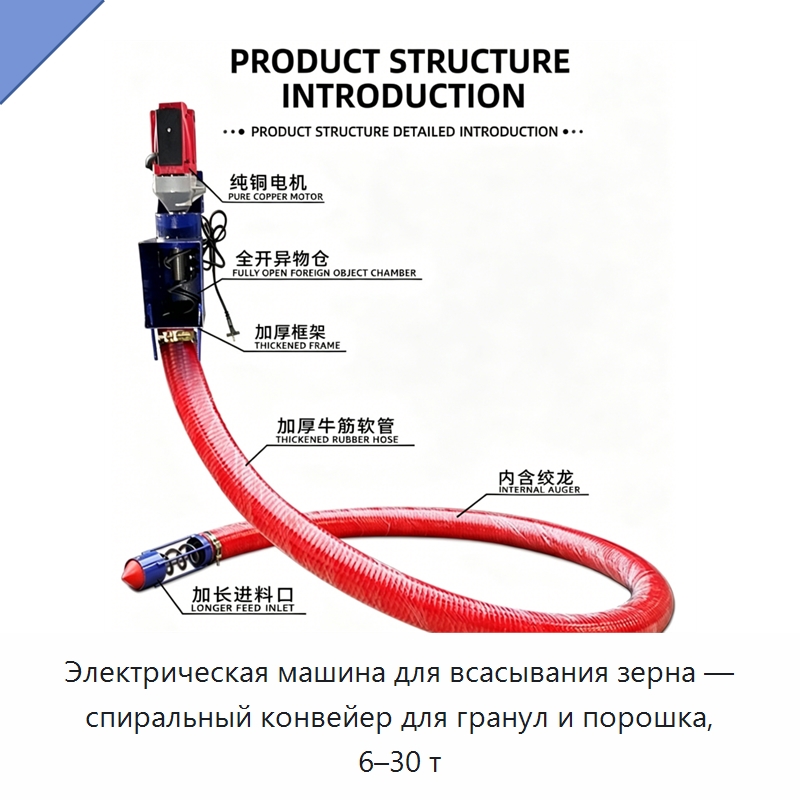Электрическая машина для всасывания зерна — спиральный конвейер для гранул и порошка, 6–30 т — Шнековые конвейеры