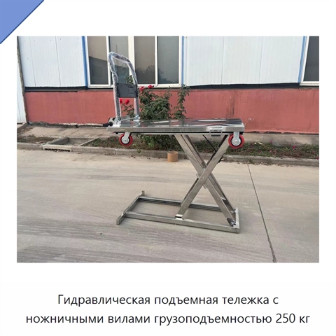 Гидравлическая подъемная тележка с ножничными вилами грузоподъемностью 250 кг