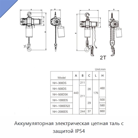 Аккумуляторная электрическая цепная таль с защитой IP54