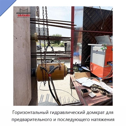 Горизонтальный гидравлический домкрат для предварительного и последующего натяжения
