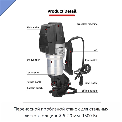Переносной пробивной станок для стальных листов толщиной 6–20 мм, 1500 Вт