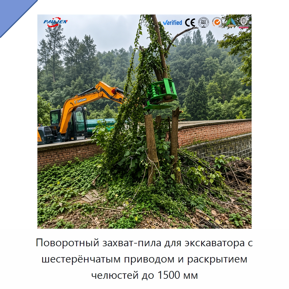 Поворотный захват-пила для экскаватора с шестерёнчатым приводом и раскрытием челюстей до 1500 мм — Навесное оборудование для строительной техники