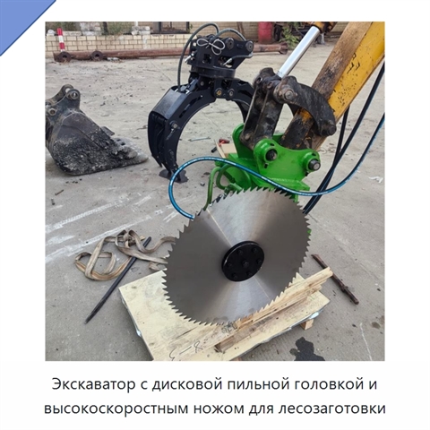 Экскаватор с дисковой пильной головкой и высокоскоростным ножом для лесозаготовки
