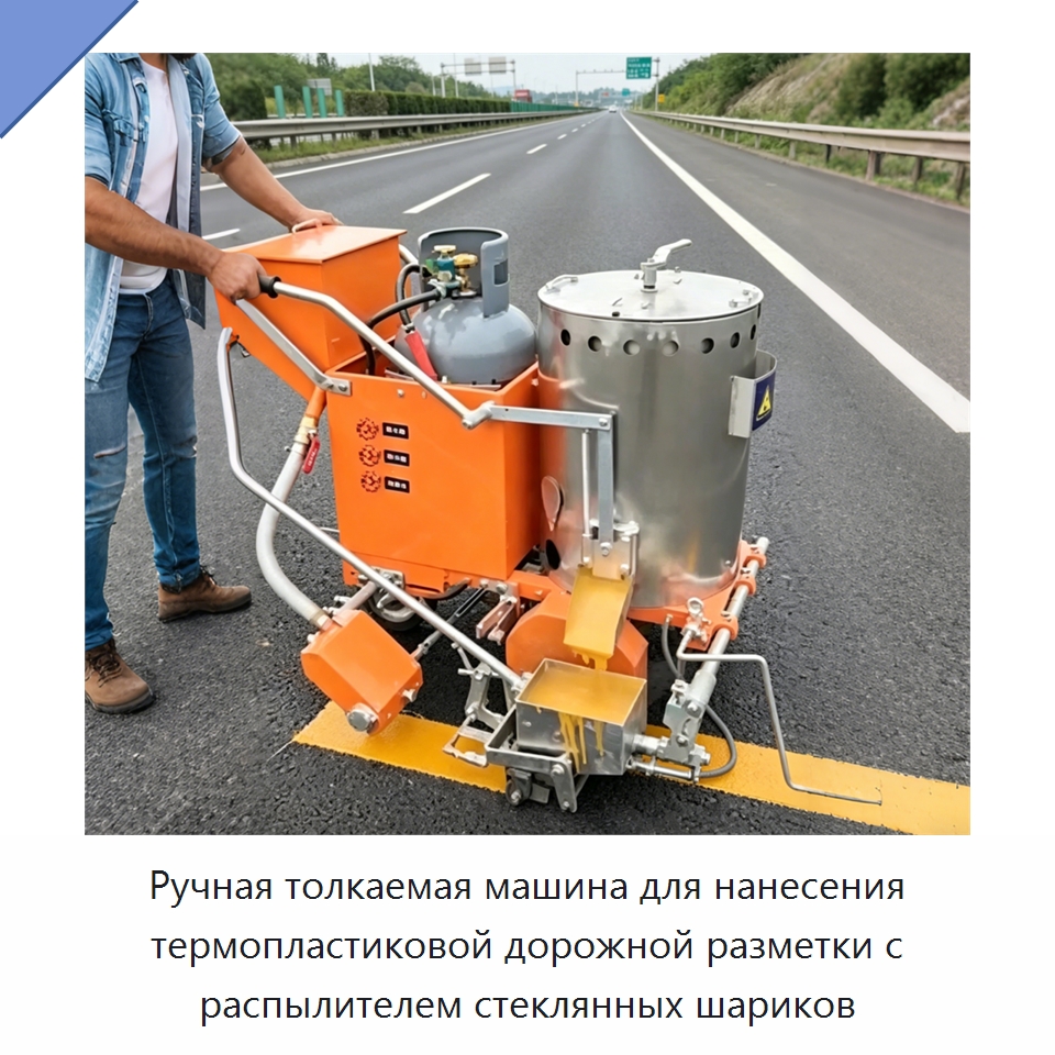 Ручная толкаемая машина для нанесения термопластиковой дорожной разметки с распылителем стеклянных шариков — Дорожная техника