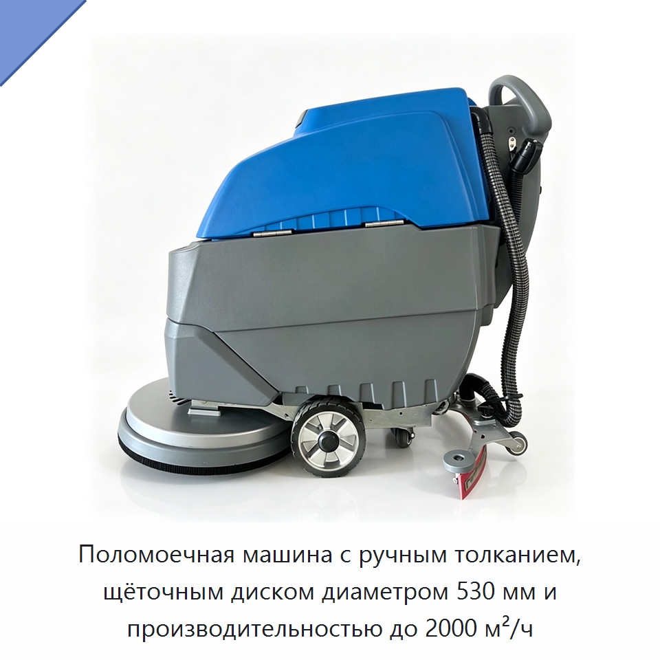 Поломоечная машина с ручным толканием, щёточным диском диаметром 530 мм и производительностью до 2000 м²/ч — Прачечное оборудование