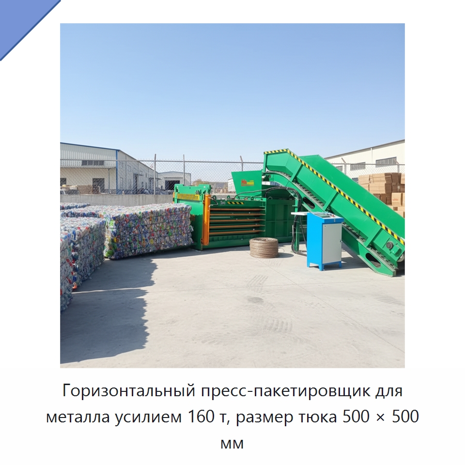 Горизонтальный пресс-пакетировщик для металла усилием 160 т, размер тюка 500 × 500 мм — Оборудование для переработки металлолома