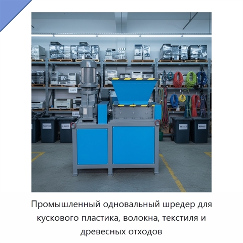 Промышленный одновальный шредер для кускового пластика, волокна, текстиля и древесных отходов