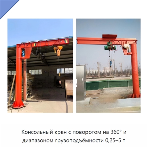 Консольный кран с поворотом на 360° и диапазоном грузоподъёмности 0,25–5 т