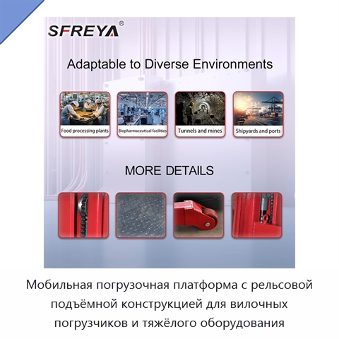 Мобильная погрузочная платформа с рельсовой подъёмной конструкцией для вилочных погрузчиков и тяжёлого оборудования