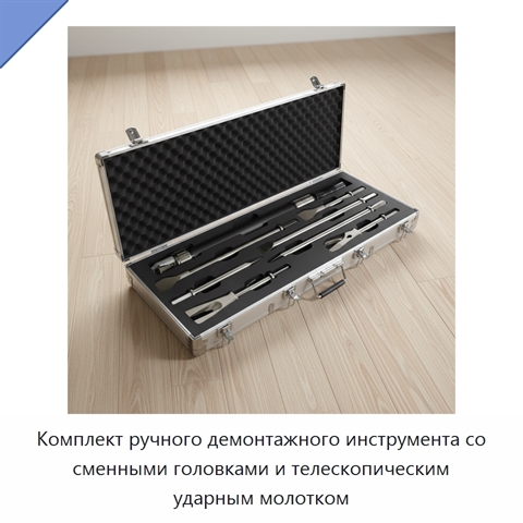 Комплект ручного демонтажного инструмента со сменными головками и телескопическим ударным молотком